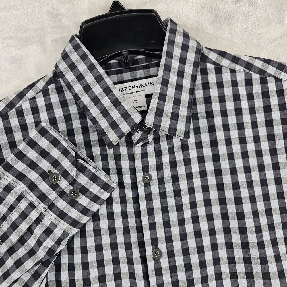 Mizzen Main Mens Medium Performance Menswear Size medium Gray Check Long Sleeve‎